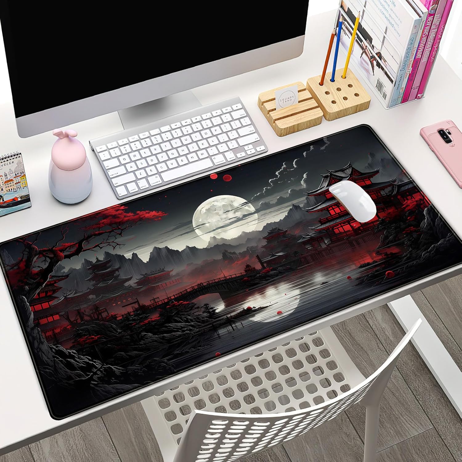 Gaming Keyboard And Mouse - 일본 책상 매트 리버 사이드 보름달