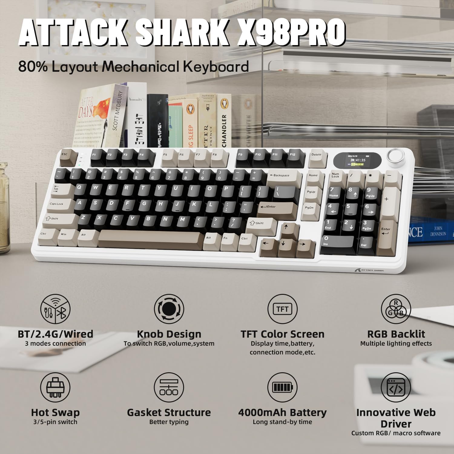 Gaming Keyboard Thocky - ATTACK SHARK X98Pro 무선 기계식 키보드(스크린