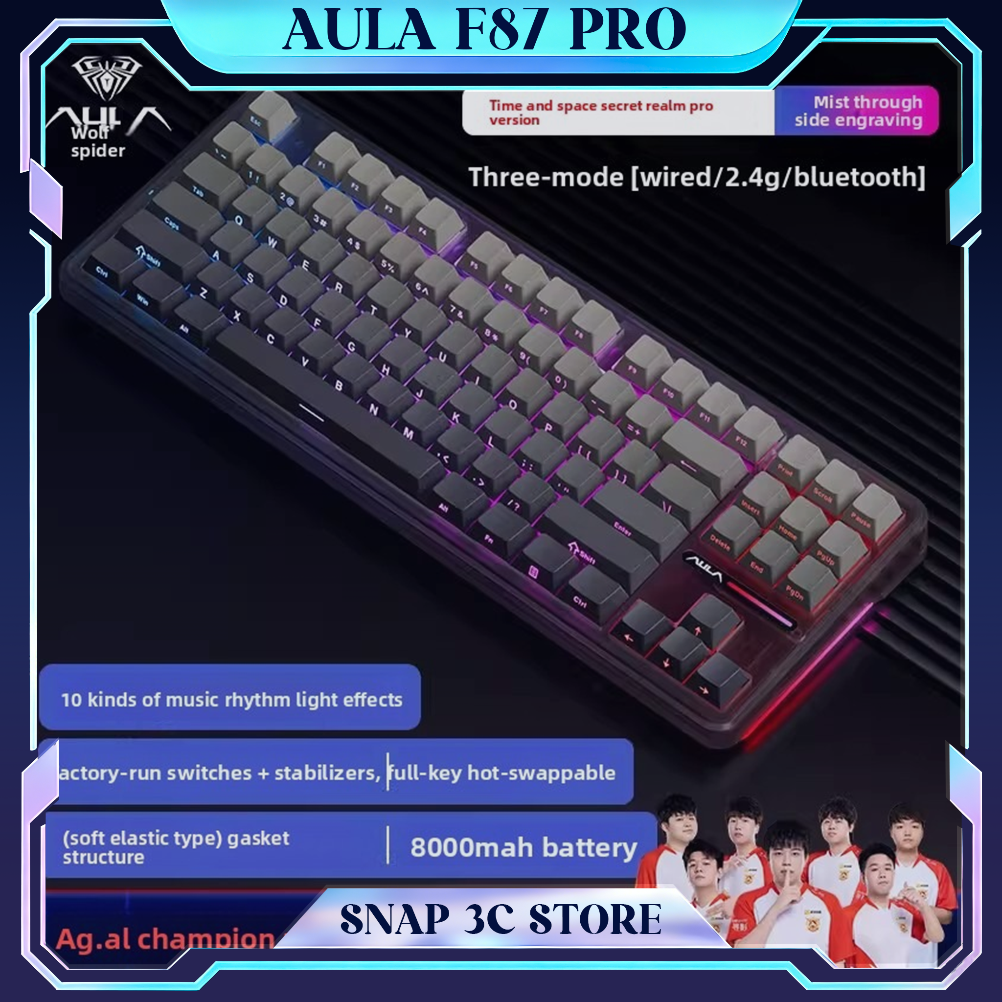 Gaming Keyboard Thocky - AULA F87 Pro 무선 기계식 키보드