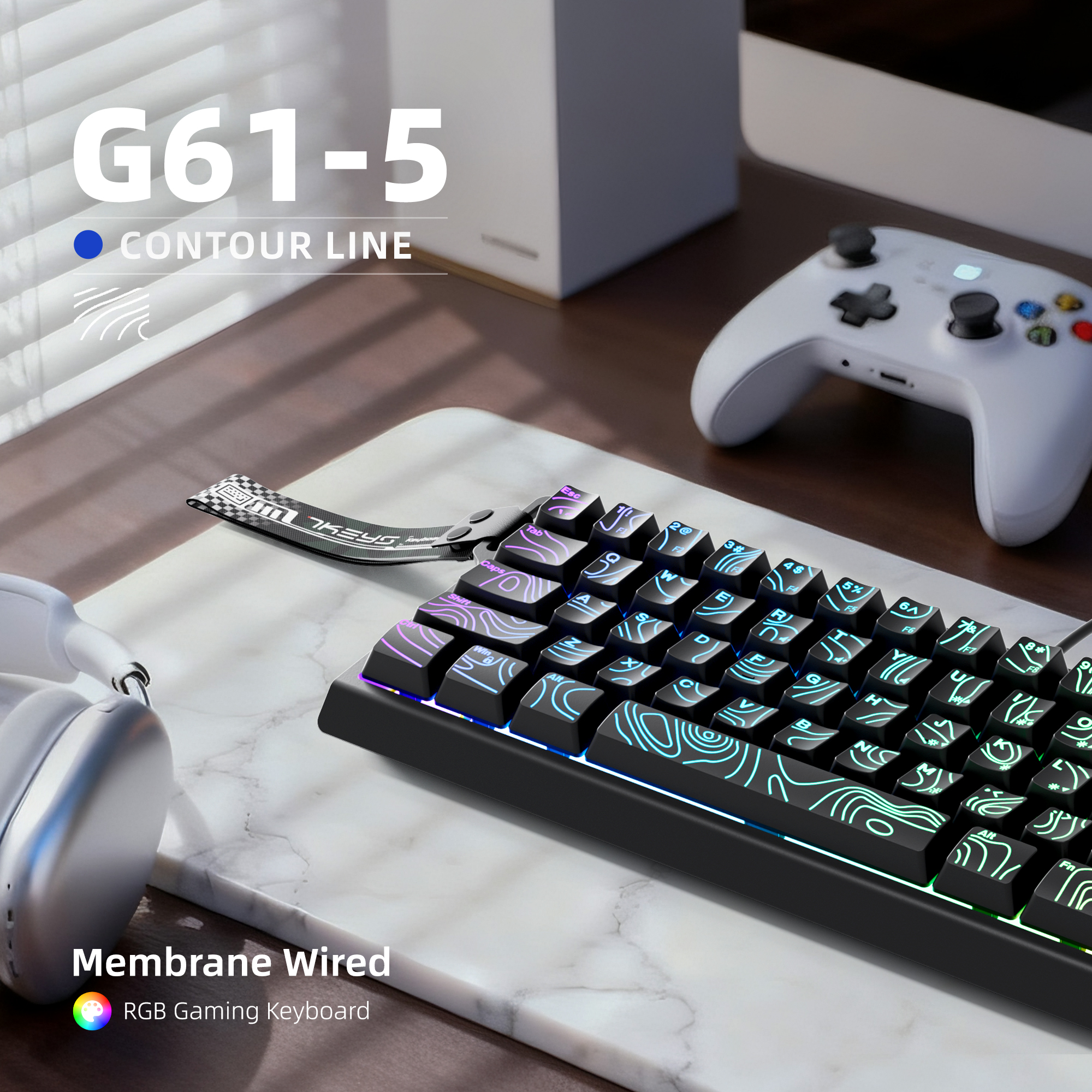 Gaming Keyboard 1 Hand - 60% 유선 게임 키보드, RGB 백라이트,