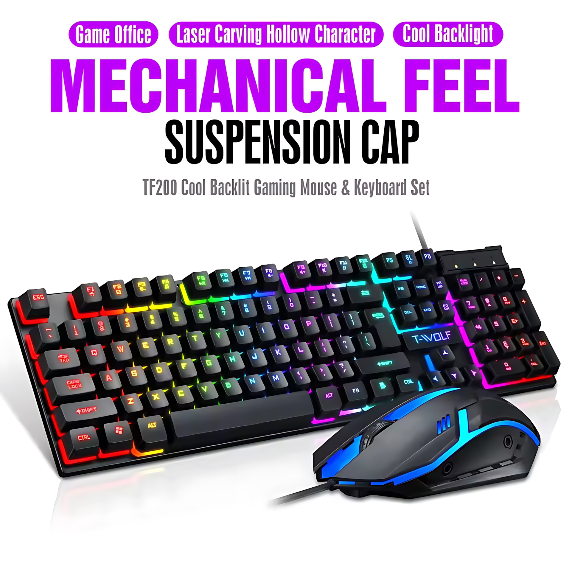 Gaming Keyboard And Mouse Combo - 무지개 백라이트 유선 키보드 및 마우스,