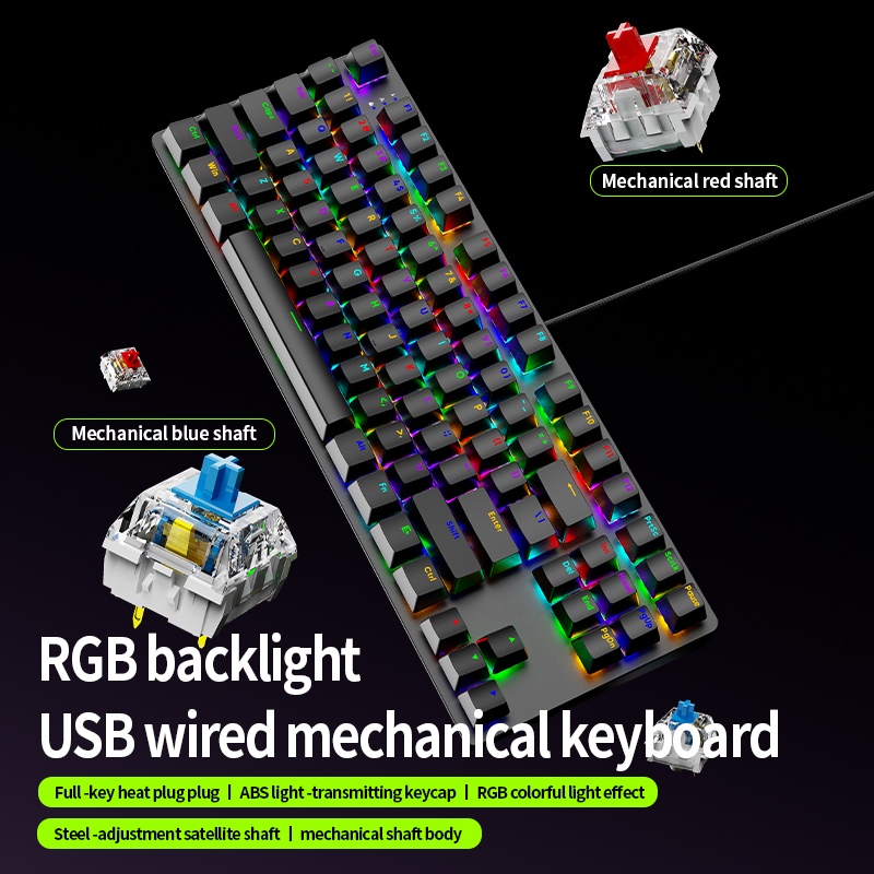 Keyboard Gaming Blue Switch - AK87 핫스왑 가능 기계식 게이밍 키보드,