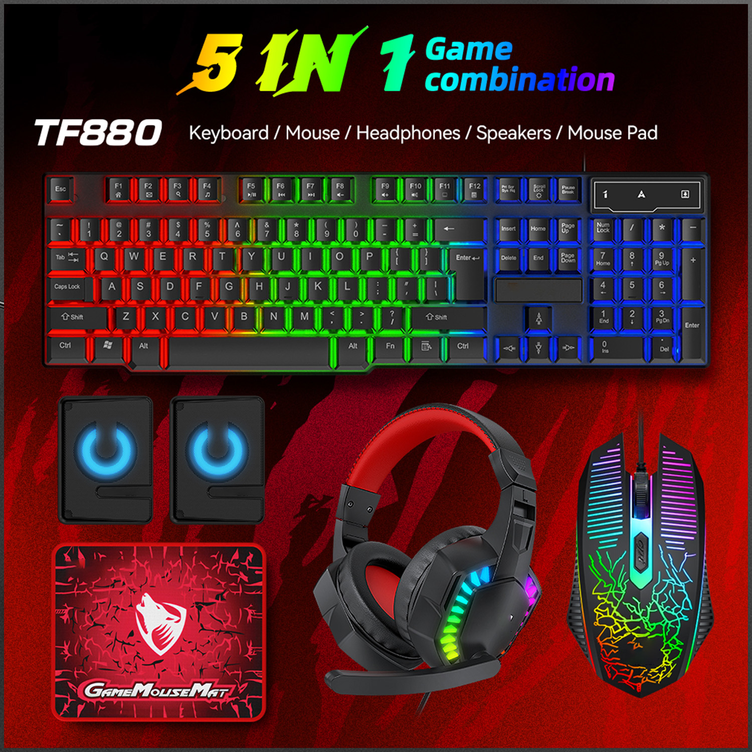 Gaming Keyboard And Mouse Combo - 5-in-1 세트 게이밍 콤보 키보드 4색