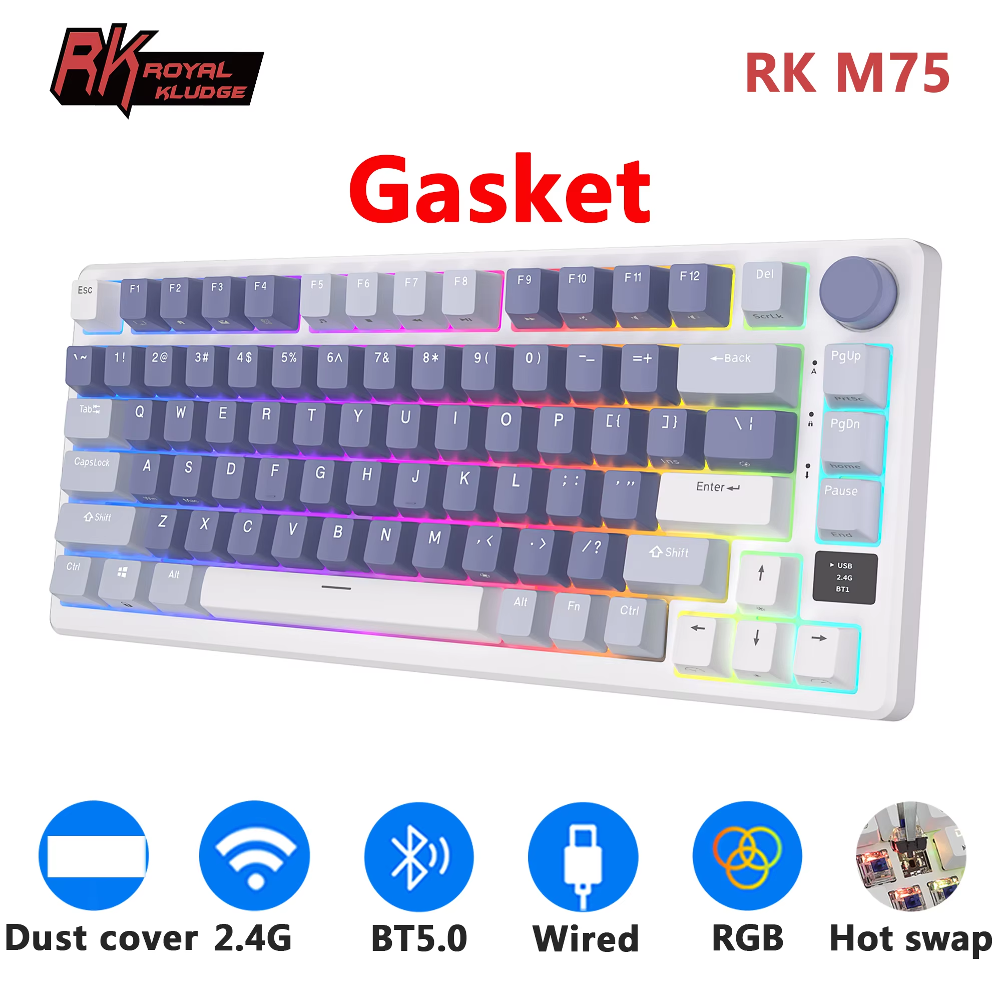 Gaming Keyboard Half - RK ROYAL KLUDGE M75 2.4G 무선/블루투스/USB-C