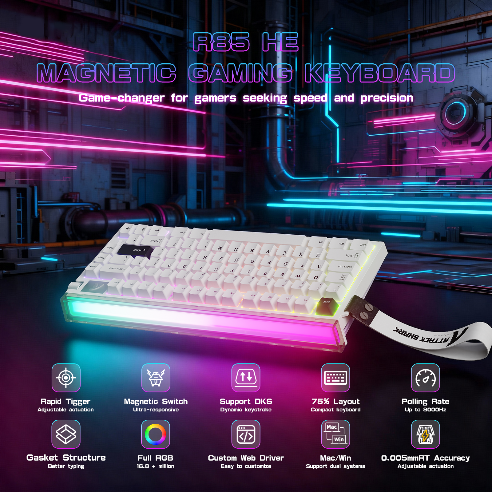 Gaming Keyboard Mouse And Headset Combo - ATTACK SHARK R85HE 유선 75% 홀