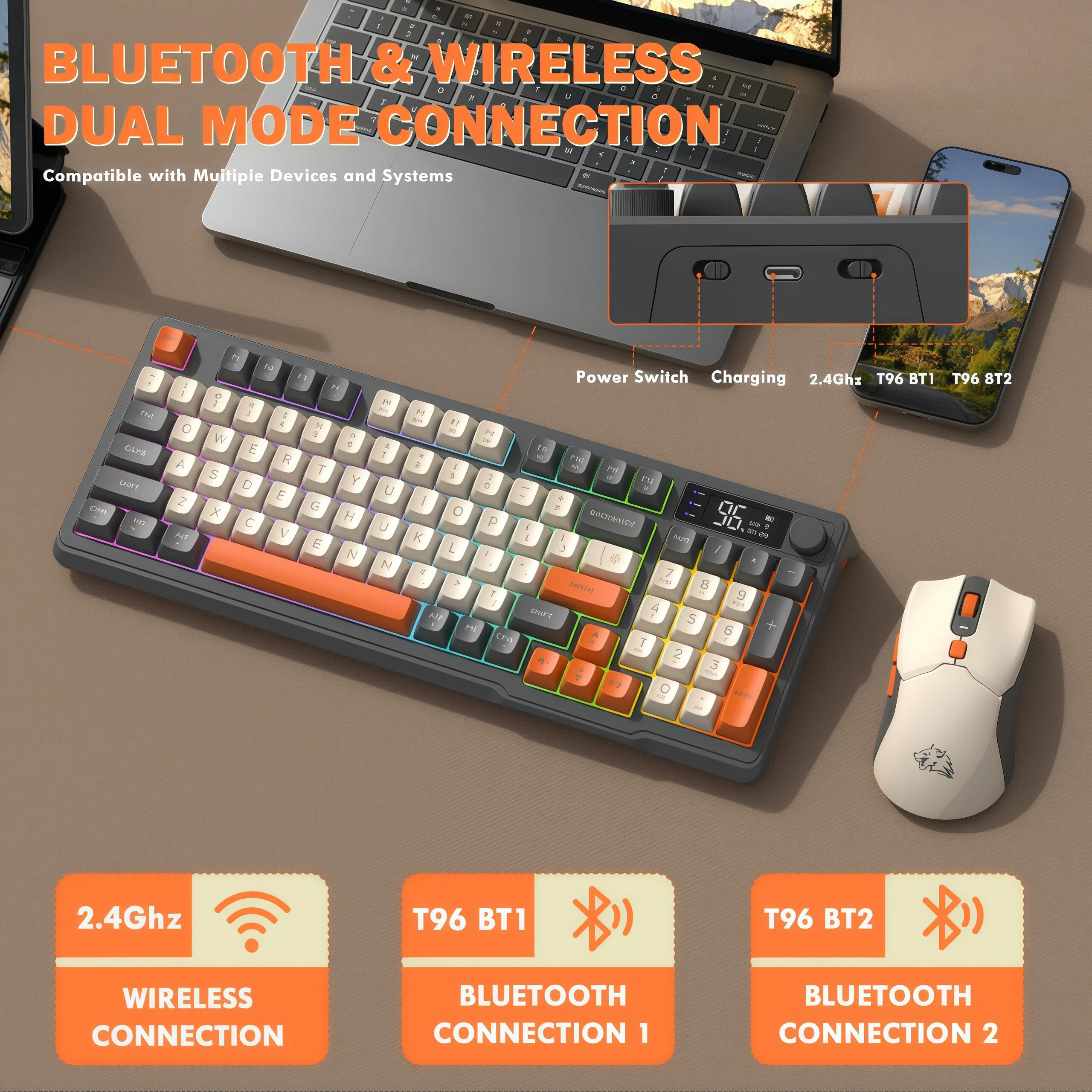 Gaming Keyboard Mouse And Headset Combo - Freewolf T96 게이밍 무선 키보드 및