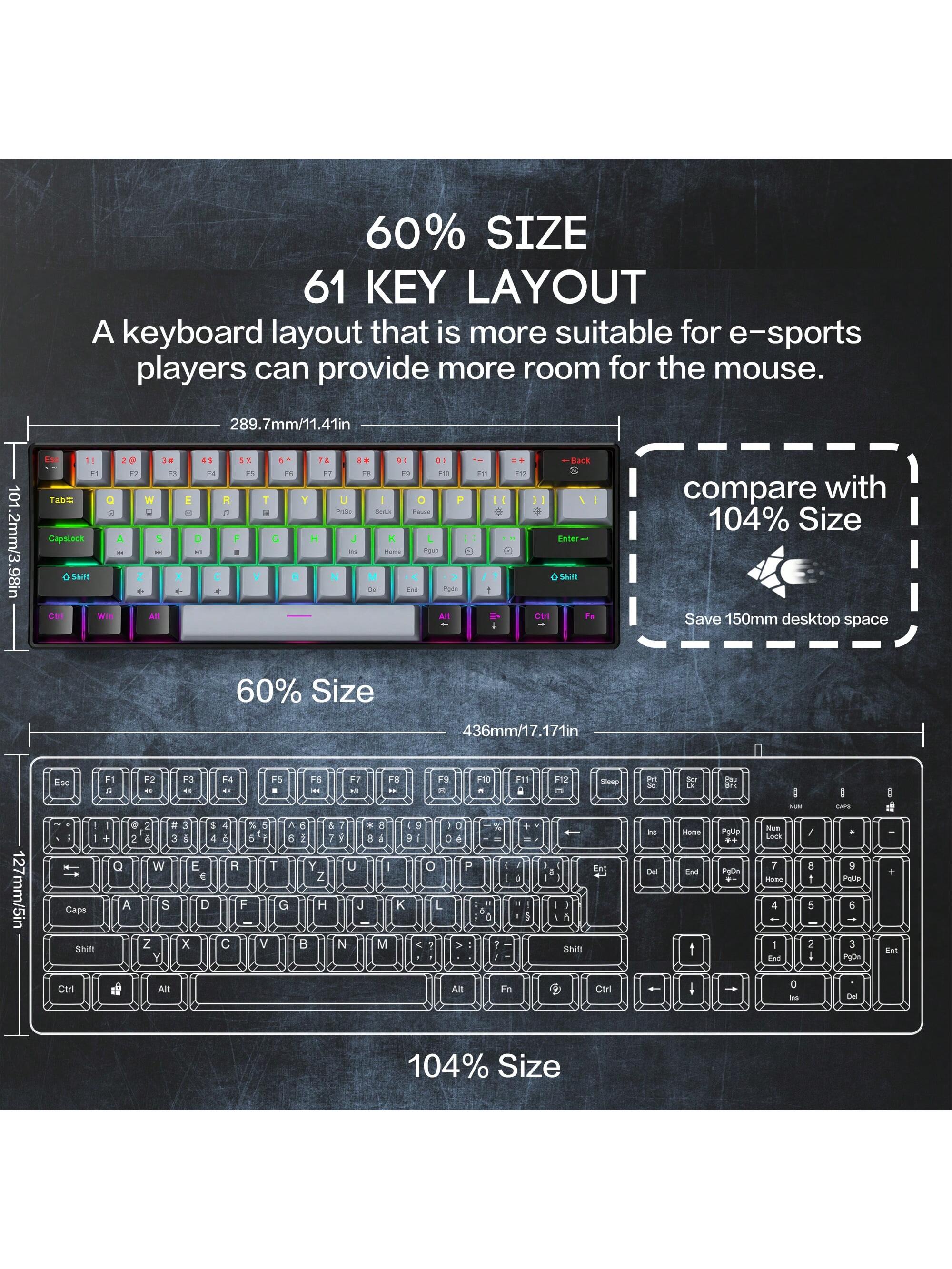 60% 유선 게이밍 기계식 키보드 RGB 백라이트 초소 - Gaming Keyboard 1 Hand 리뷰 및 가격