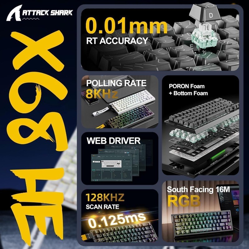 어택 샤크 X68 HE 8000Hz 래피드 트리거 키보 - Keyboard Gaming Mac 리뷰 및 가격