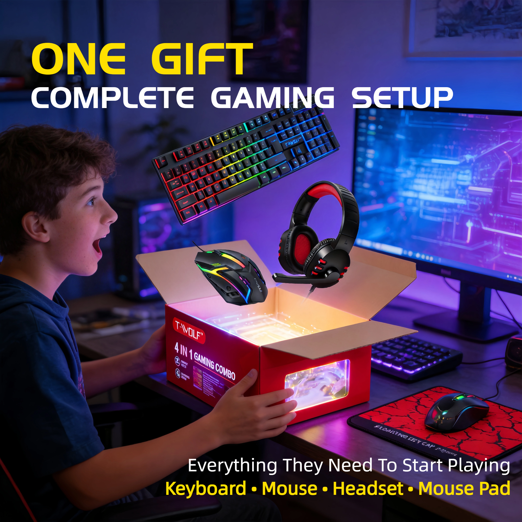 4 in 1 게이밍 콤보 세트 레인보우 LED 키보드  - Gaming Keyboard Mouse And Headset Combo 리뷰 및 가격