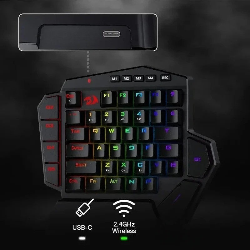새로운 Redragon K585 PRO 무선 한손 기계 - Gaming Keyboard 1 Hand 리뷰 및 가격