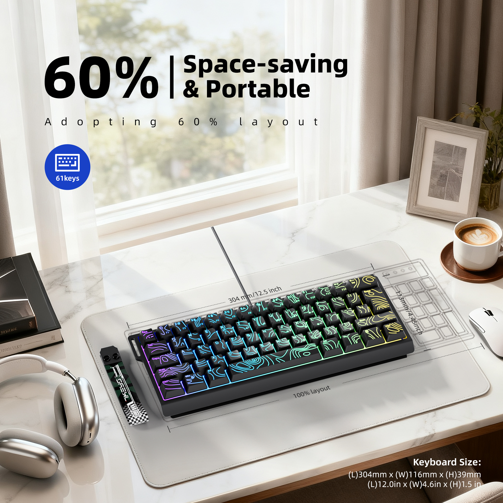 60% 유선 게임 키보드, RGB 백라이트, 방수 미니 - Gaming Keyboard 1 Hand 리뷰 및 가격
