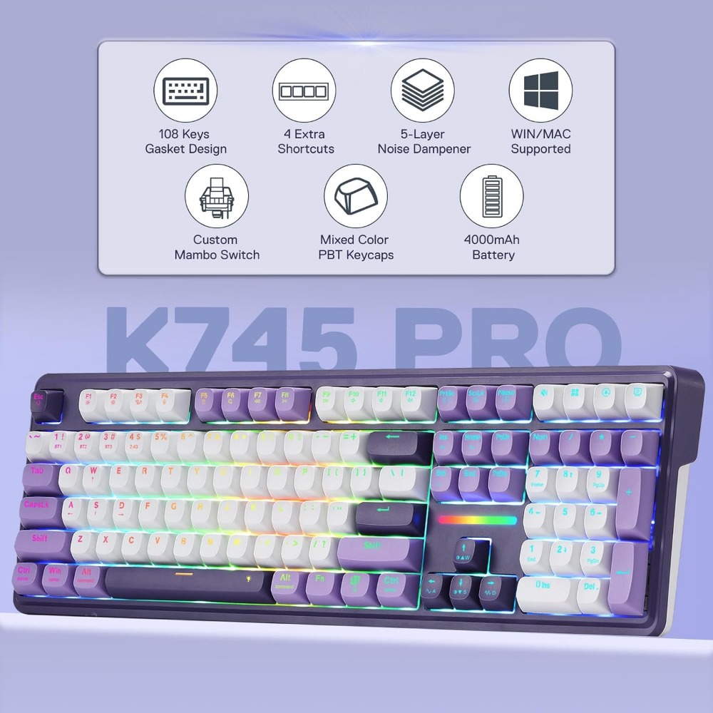 무선 RGB 기계식 게이밍 키보드 (108키, 소음 감 - Gaming Keyboard No Noise 리뷰 및 가격