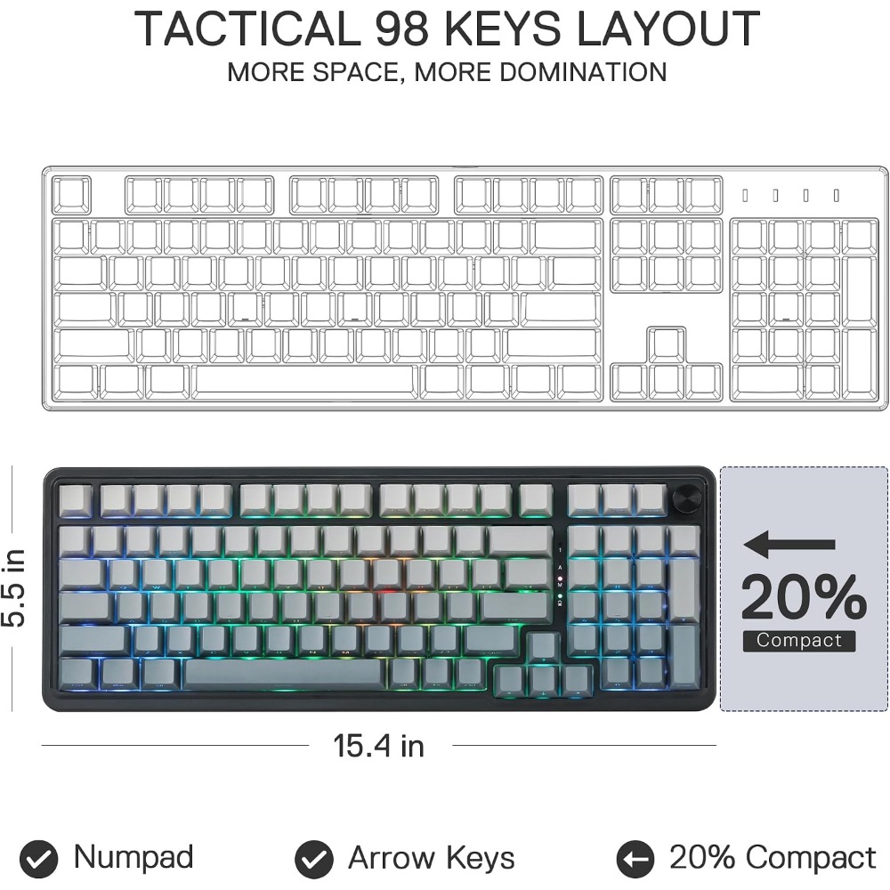 98키 무선 기계식 게이밍 키보드 (RGB, 핫스왑 소 - Gaming Keyboard No Noise 리뷰 및 가격