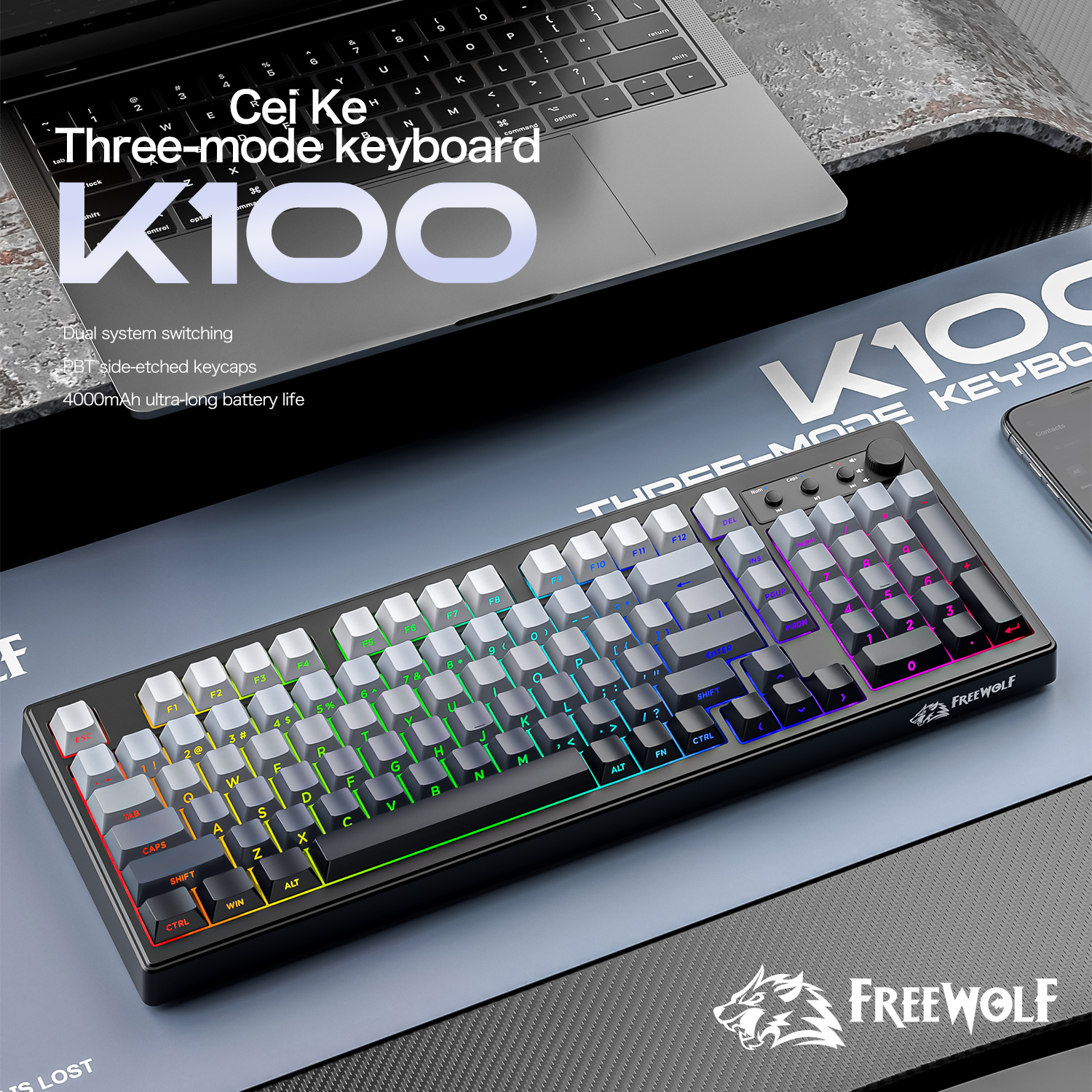 FREEWOLF k100 3모드 무소음 게이밍 키보드, - Keyboard Gaming Mac 리뷰 및 가격