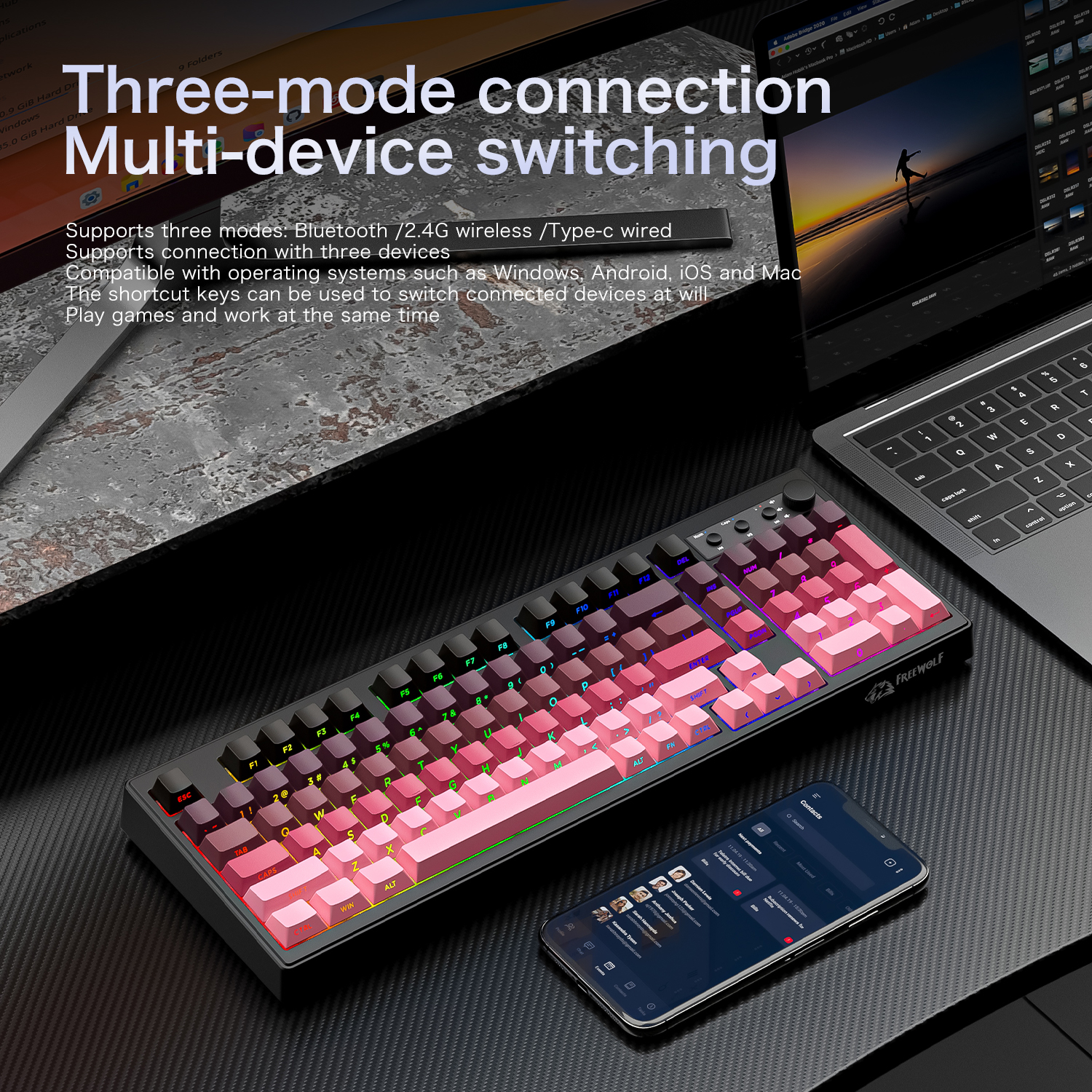 FREEWOLF k100 3모드 무소음 게이밍 키보드, - Keyboard Gaming Mac 리뷰 및 가격