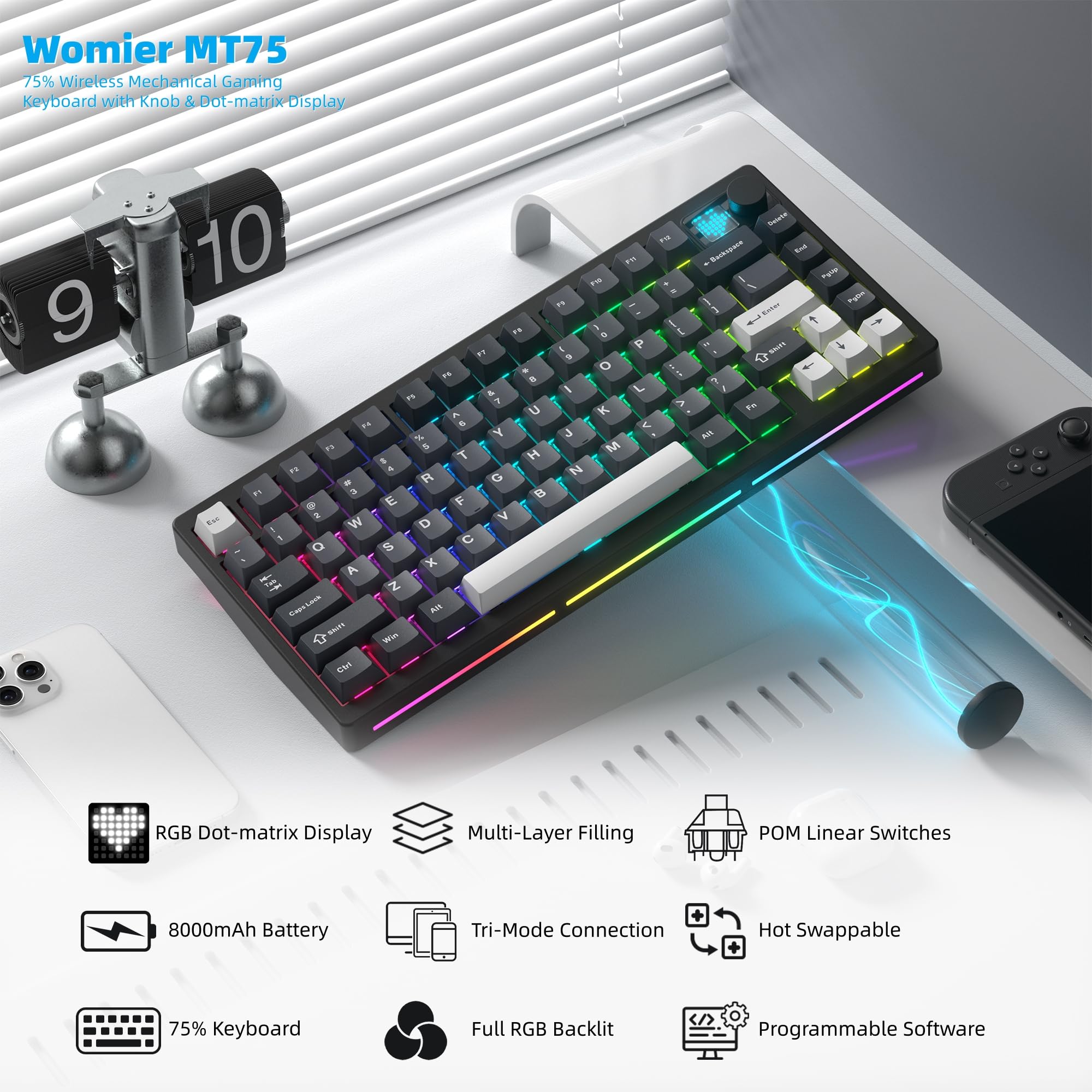Womier MT75 무선 기계식 트라이 모드 키보드( - Gaming Keyboard Thocky 리뷰 및 가격