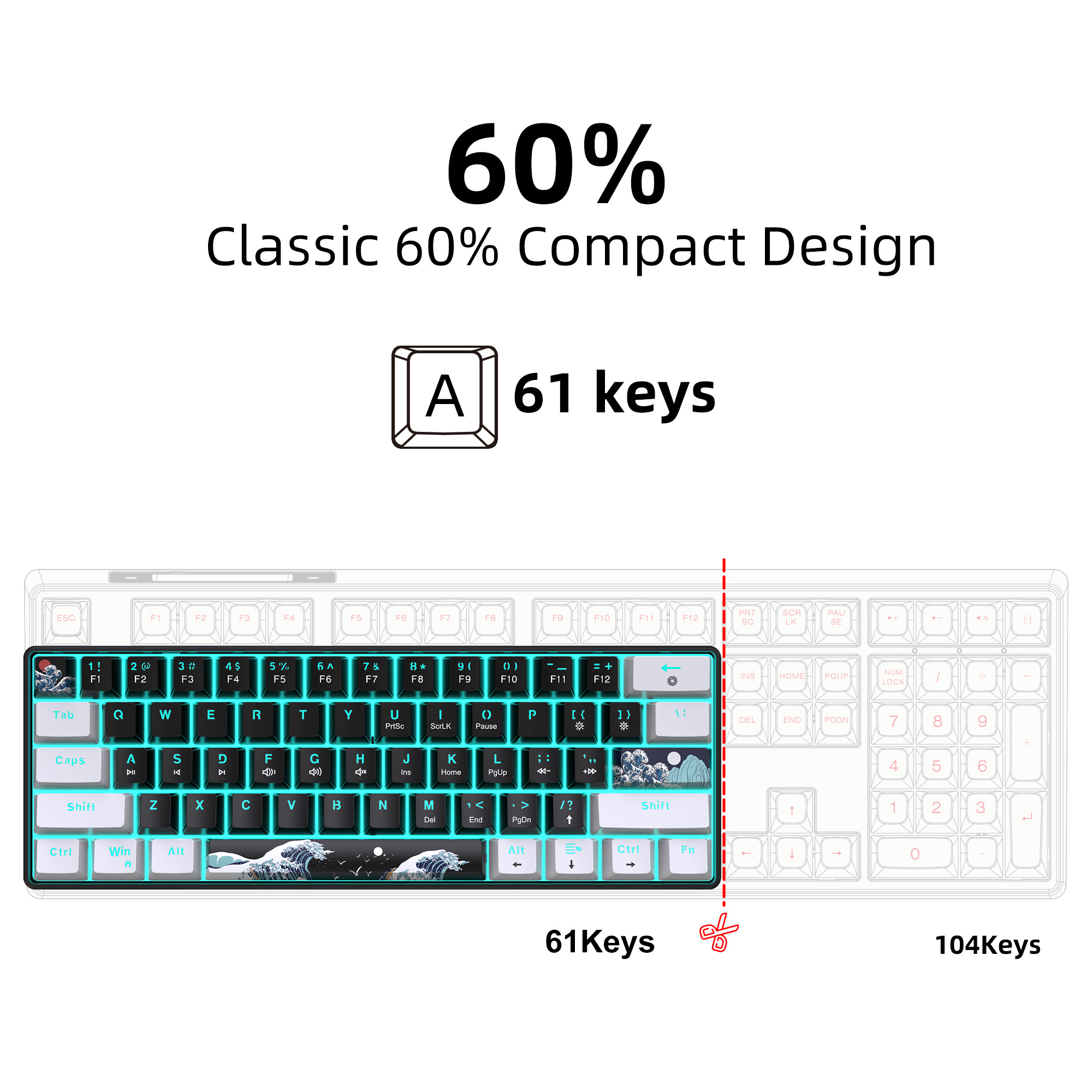 60% 기계식 키보드, 파란색 스위치가 있는 게임용 키 - Keyboard Gaming Blue Switch 리뷰 및 가격