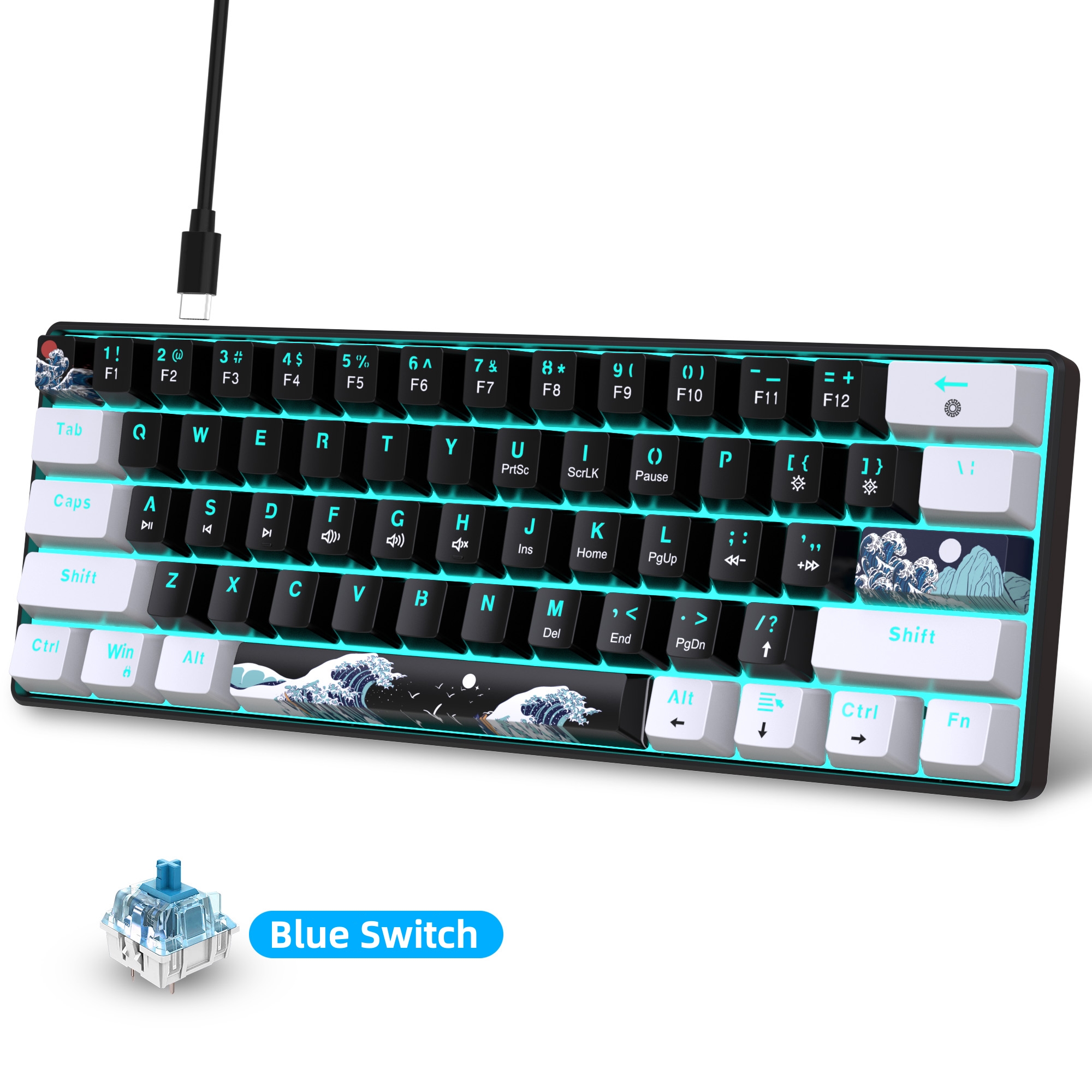60% 기계식 키보드, 파란색 스위치가 있는 게임용 키 - Keyboard Gaming Blue Switch 리뷰 및 가격