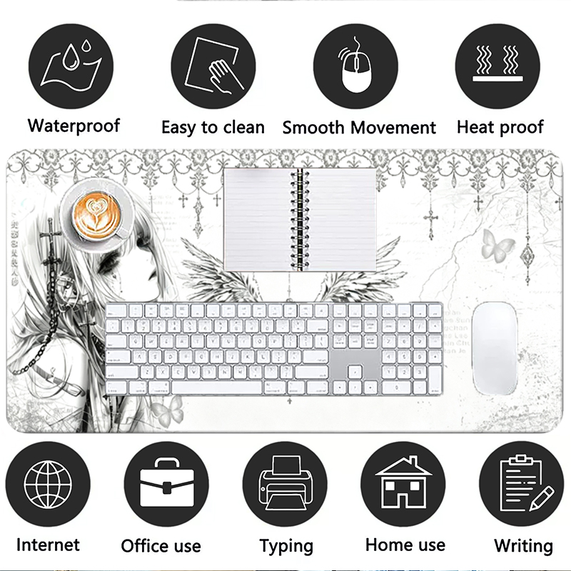 가죽 마우스 패드 블랙 화이트 애니메이션 미학 천사 소 - Gaming Keyboard And Mouse 리뷰 및 가격