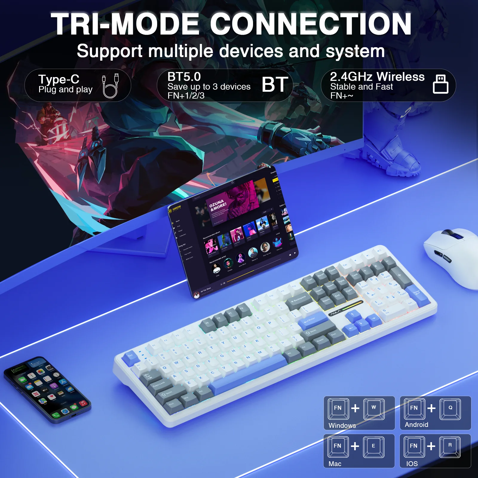AULA F108 무선 키보드 저소음 스위치 매크로 게 - Gaming Keyboard No Noise 리뷰 및 가격
