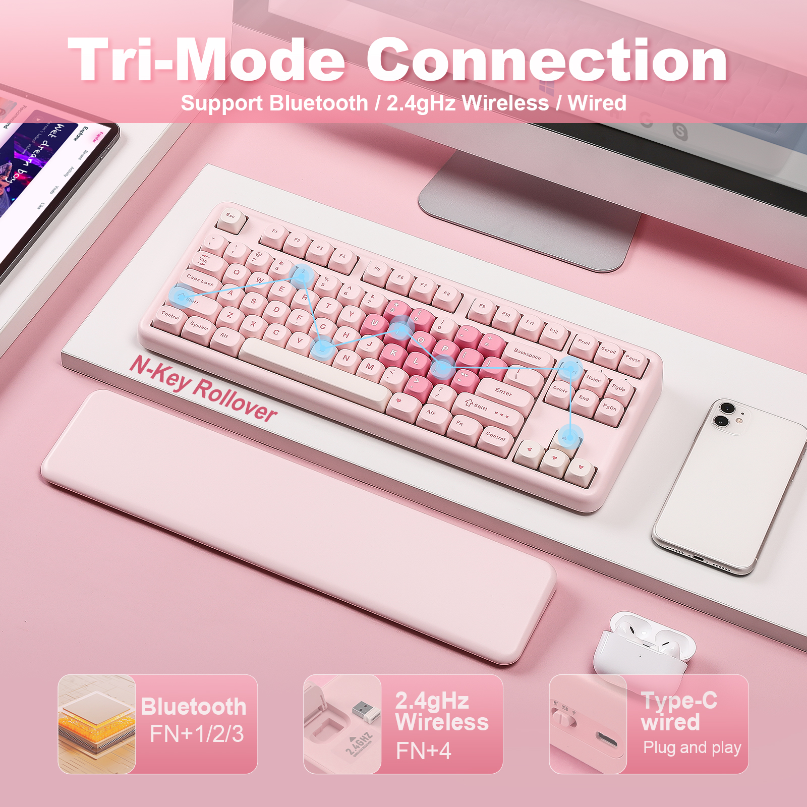YUNZII B87 핑크 기계식 게임용 키보드, QMK - Keyboard Gaming Mac 리뷰 및 가격