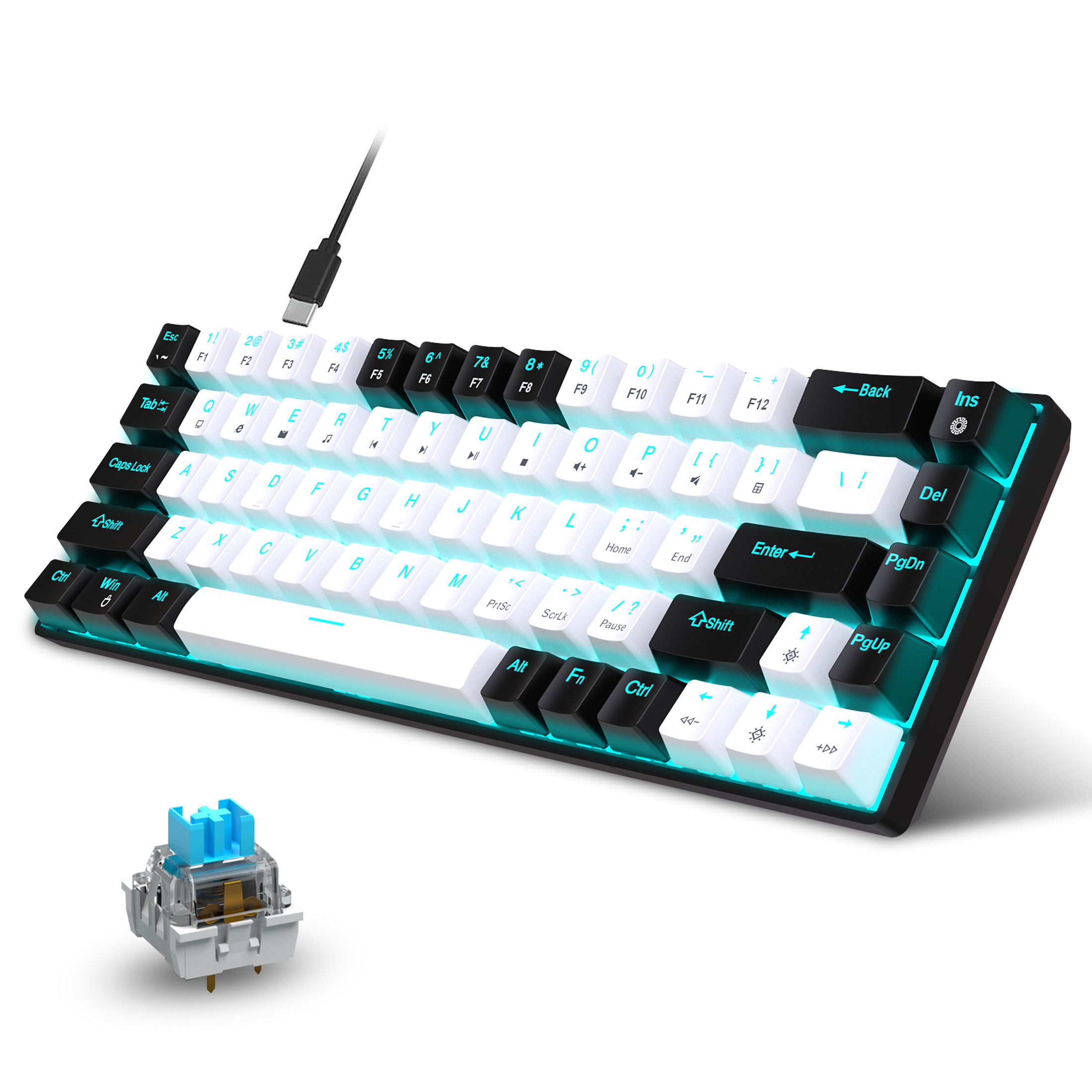 뜨거운 판매 HXSJ V800 68 키 유선 키보드 핫 - Keyboard Gaming Blue Switch 리뷰 및 가격